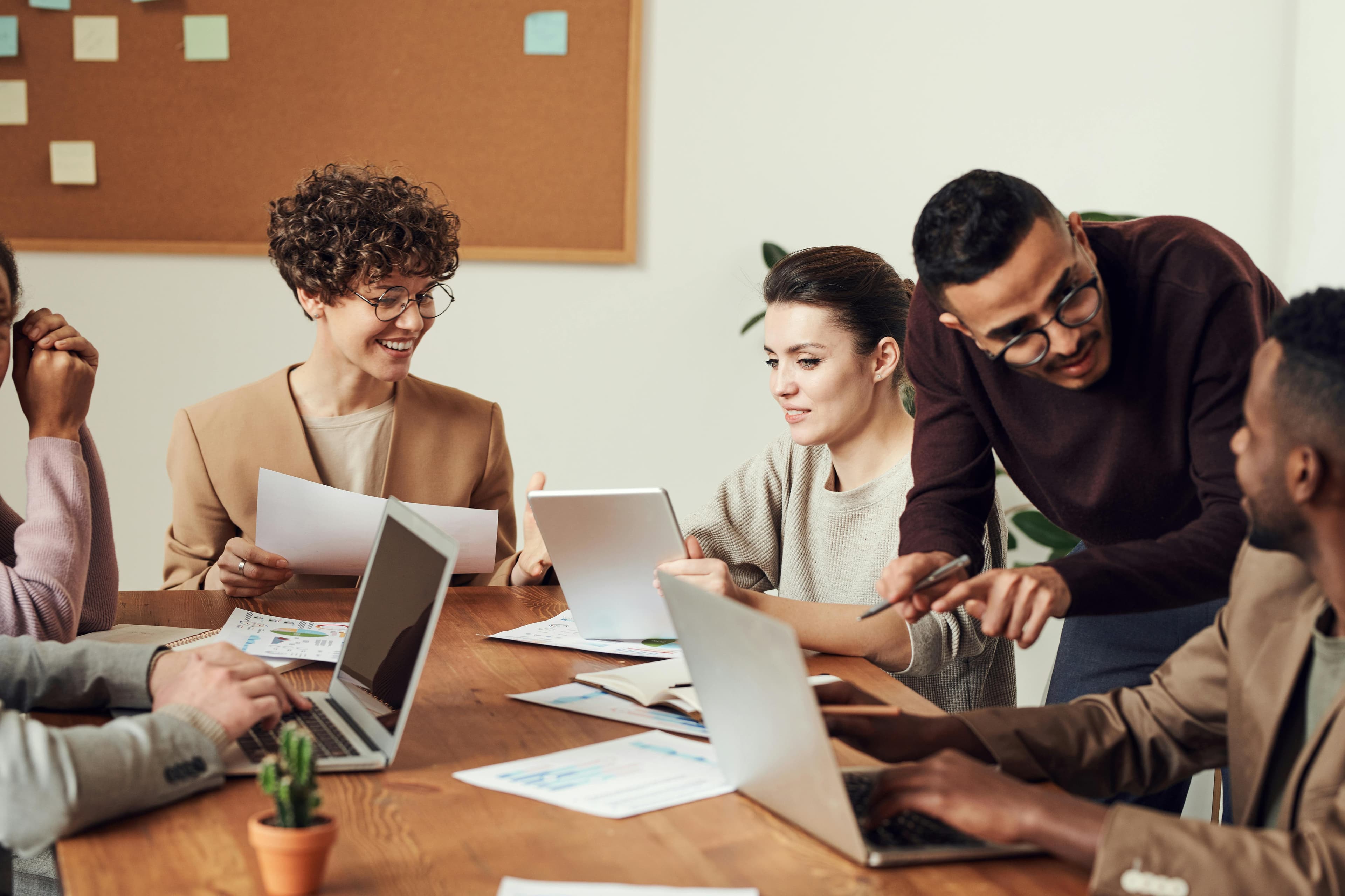 Colleagues collaborating around a table